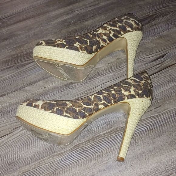 Nine West cheetah print twine platform canvas  heel Sz 7 - Picture 12 of 14